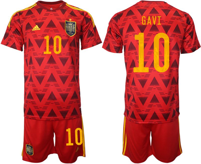 Men 2022 World Cup National Team Spain home red #10 Soccer Jersey1->spain jersey->Soccer Country Jersey